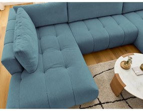 Divano angolare blu allungabile e con contenitore (penisola a sinistra/a U) con rivestimento in ciniglia Fuji – Bobochic Paris