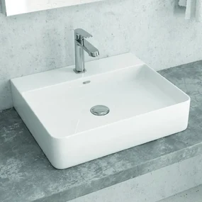 Kamalu - Lavabo bagno da appoggio 50cm ceramica bianco lucido | Litos-0006