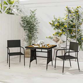 Set Da Pranzo Da Giardino 3 Pz İn Polyrattan Nero /