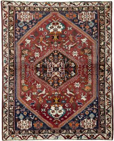Shiraz Tappeto 190x150 Rosso (Iran) Annodato A Mano