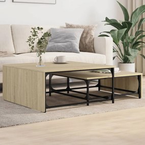 Tavolini Impilabili 2pz Rovere Sonoma İn Multistrato E Metallo /