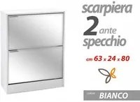 Scarpiera bianca a ribalta a specchio portascarpe cm 63 x 24 x 80 h