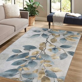 Tappeto azzurro/dorato lavabile 80x150 cm Golden Leaves – Mila Home