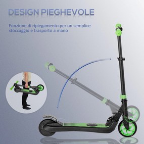 Monopattino Elettrico Pieghevole per Bambini Altezza Regolabile 75-80 cm Nero e Verde...