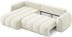 Divano angolare beige allungabile/con contenitore (con penisola a sinistra/con chaise lounge) con rivestimento in bouclé Pele – Makamii