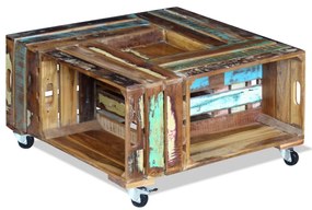 Tavolino Da Salotto İn Legno Massello Anticato 70x70x35 Cm /
