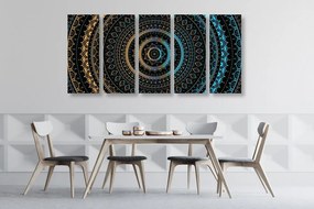 Quadri 5 pezzi – Mandala con motivo del sole