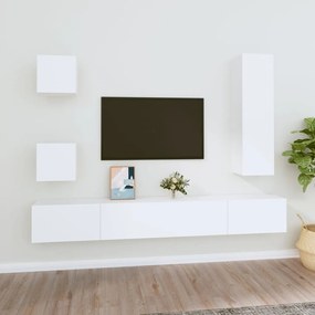 Set Di Mobili Porta Tv 5 Pz Bianco İn Legno Multistrato /