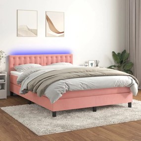 Letto A Molle Con Materasso E Led Rosa 140x200 Cm İn Velluto /