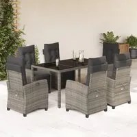 Set da Pranzo da Giardino 7 pz con Cuscini in Polyrattan Grigio 3212897