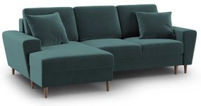 Divano angolare color petrolio allungabile e con contenitore (con penisola a sinistra/con chaise lounge) con rivestimento in velluto Kyoto – Cosmopolitan Design