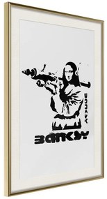 Poster  Banksy: Mona Lisa with Bazooka I  Cornice Quadri Cornice d'oro con passe-partout, Larghezza x Altezza Home decor 40x60