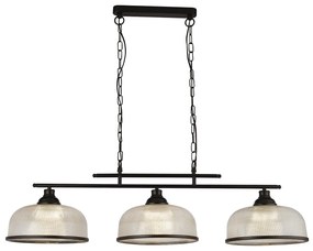 Lampadario Rustico-Country Highworth Acciaio Bianco Vetro Nero 3 Luci E27