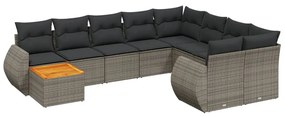 Set divano da giardino 10 pz con cuscini grigio in polyrattan