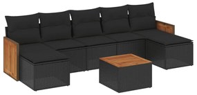 Set divani da giardino con cuscini 8 pz nero in polyrattan