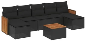 Set divani da giardino con cuscini 8 pz nero in polyrattan