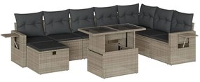 Set divano da giardino 9pz con cuscini grigio chiaro polyrattan