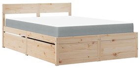 Letto con cassetti e materasso 120x190 cm legno massello pino