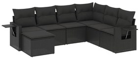 Set divani da giardino con cuscini 7pz nero polyrattan