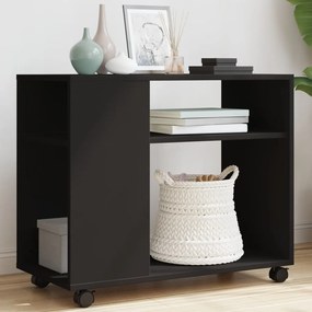 Tavolino Con Ruote Nero 70x35x60 Cm İn Legno Multistrato /