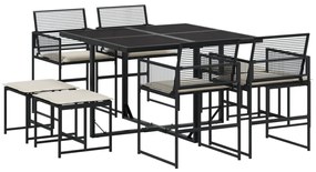 Set da pranzo da giardino 9 pz con cuscini nero in polyrattan