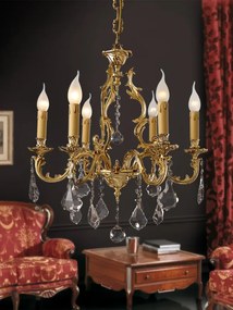 Lampadario 6 luci in fusione artistica di ottone - 12.678/6 - Gold Light and Crystal - Arredoluce Argento anticato