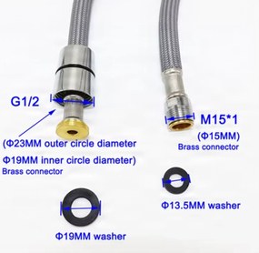 Tubo di ricambio DEL1350 da 50 cm per rubinetto da cucina, raccordi G1/2 e M15×1, in più finiture — Argento