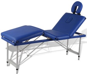 Lettino Pieghevole da Massaggio Blu 4 Zone con Telaio Alluminio