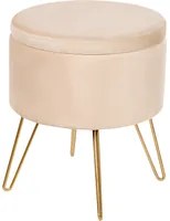 Pouf in velluto beige e gambe in metallo dorato stile glamour moderno accessori