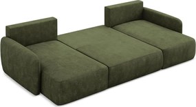 Divano angolare verde allungabile/con contenitore (a U) con rivestimento in ciniglia Lilo – Makamii