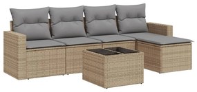 Set divano da giardino 6 pz con cuscini beige in polyrattan