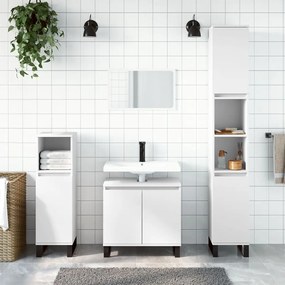 Set Di Mobili Da Bagno 3 Pz Bianco İn Legno Multistrato /