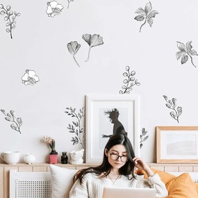 Adesivo con fiori e foglie in un elegante design in bianco e nero | Inspio