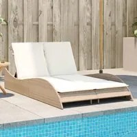 Lettino Prendisole con Cuscini Beige 114x205x73 cm Polyrattan 368291