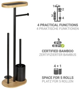 Porta carta igienica nero/di colore naturale in acciaio con supporto con spazzola Pomarolo – Wenko