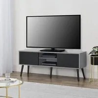 Mobile Porta TV con 2 Armadietti e 2 Scomparti Aperti 120 x 29,5 x 46,5 cm Supporto TV con Passaggio Cavi Tavolino