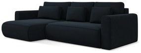 Divano angolare blu scuro allungabile/con contenitore (con penisola a sinistra/con chaise lounge) con rivestimento in velluto Kapua – Makamii