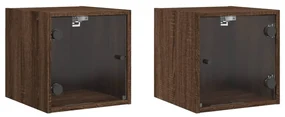 Comodini con ante in vetro 2pz rovere marrone 35x37x35 cm