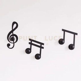 Set appendiabiti a muro di design note musicali (3pz) nero