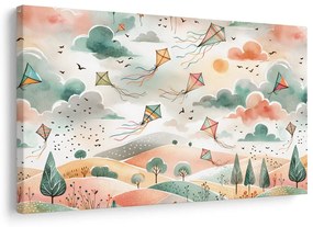 Quadro su tela – Aquiloni volanti su paesaggio colorato
