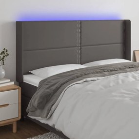 Testiera A Led Grigio 203x16x118/128 Cm İn Similpelle /