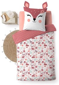 Set copripiumino e federa da bambini bianco/rosa in cotone per letto singolo 140x200 cm Bichette – douceur d'intérieur
