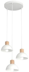 Lampada a sospensione SECO 3 PREMIUM in acciaio e legno 3xE27 Colore del corpo Bianco