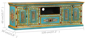 Mobile Porta TV in Legno Massello di Mango Blu Dipinto a Mano