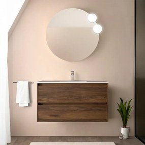 Mobile bagno sospeso 90 cm noce maya con specchio e lavabo Gaya