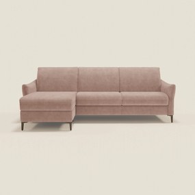 Dalia divano letto angolare con materasso alto 18 cm piedini alti e penisola contenitore in tessuto smacchiabile T17 rosa