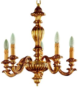 Lampadario In Legno Classico Oro 5 Luci Beccaccia