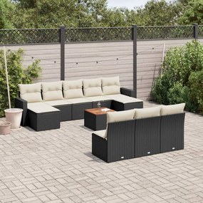 Set divani da giardino 11 pz con cuscini in polyrattan nero