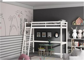 Letto da bambini rialzato bianco senza testiera con rete inclusa 90x200 cm Alpi2 – Støraa