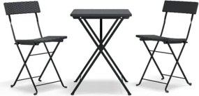 Set Pieghevole da Bistrò 3 pz Nero in Polyrattan